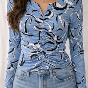 INC International Concepts Blue Swirl Blouse